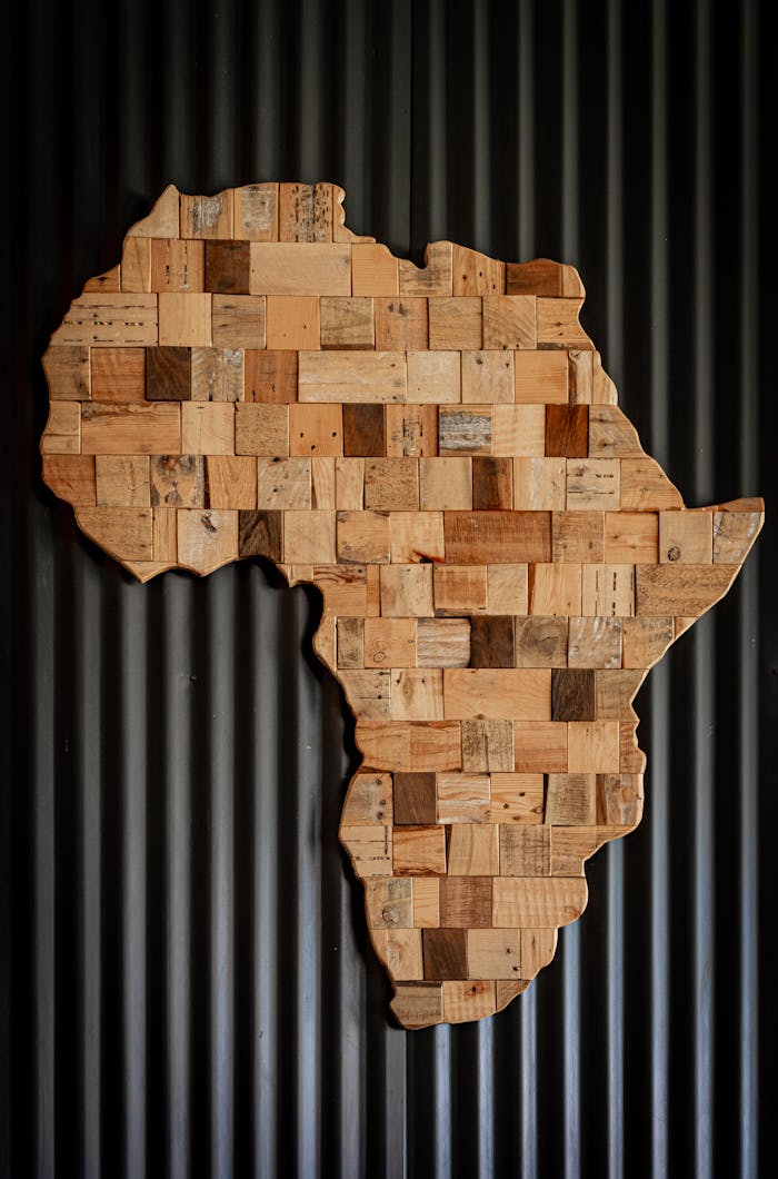The Art of Drawing Readers In: Your attractive post title goes here Artistic wooden map of Africa against dark corrugated background.